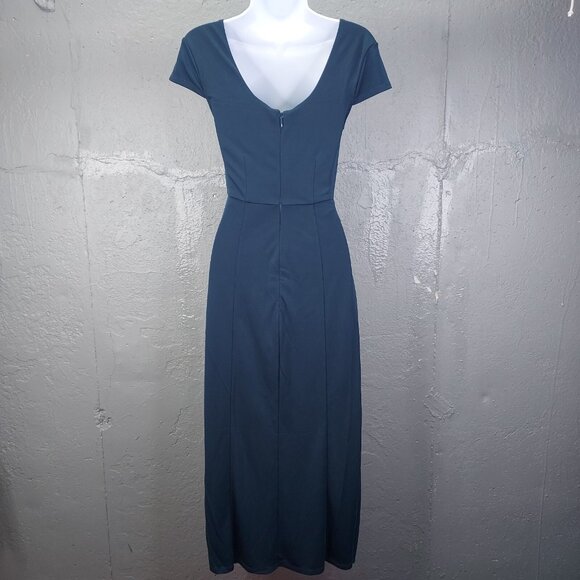 Cinq à Sept Formal Maxi Dress Women's Sz 0 Blue Lucca Cap Sleeve V-Neck Gown NEW - Picture 3 of 16